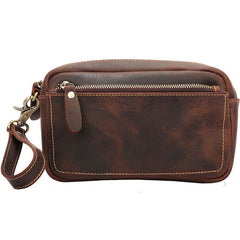 Vintage Dark Brown Leather Mens Phone Wallet Clutch Wallet Wristlet Bag Zipper Long Wallet For Men - imessengerbags