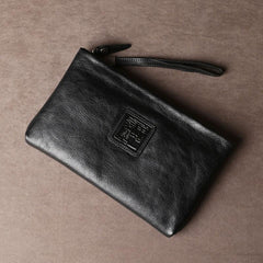 Genuine Leather Mens Clutch Cool Slim Wallet Zipper Clutch Wristlet Bag Wallet for Men Women