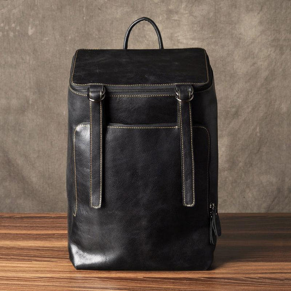 Genuine Leather Mens Cool Backpack Sling Bag Large Black Travel Bag Hiking Bag for men - imessengerbags