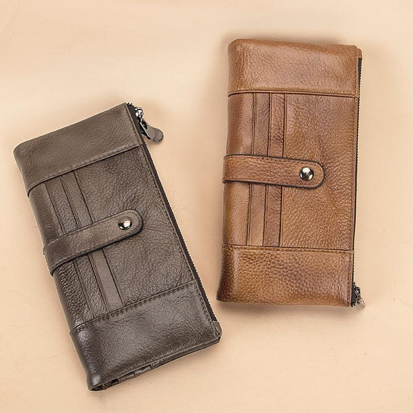 Brown Leather Long Wallet for Men Bifold Checkbook Wallet Card Holders Wallet For Men