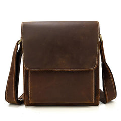 Vintage Brown  Leather Men's Small Side Bag Vertical Messenger Bag Tablet Bag For Men