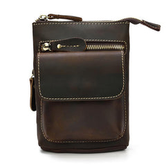 Casual Brown Leather Mini Messenger Bag Men's Belt Pouch Belt Bag Waist Pouch For Men