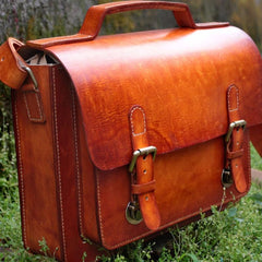 Handmade Leather Cool Mens Brown Briefcase Messenger Bag School Bag for men - imessengerbags