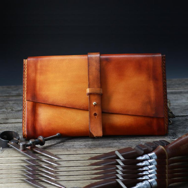 Handmade Leather Mens Brown Bifold Long Wallet Vintage Cool Clutch Wallet for Men - imessengerbags