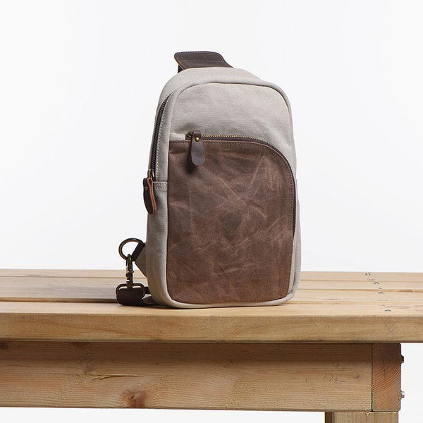 Cool Canvas Gray Mens Sling Bag Chest Bag One Shoulder Pack for men - imessengerbags