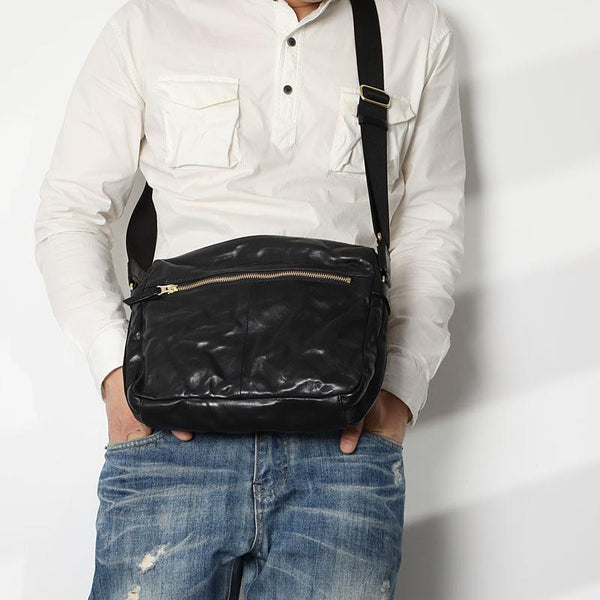 Casual Black Leather Mens Cool Side Bags Messenger Bag Brown Postman Courier Bags for Men - imessengerbags