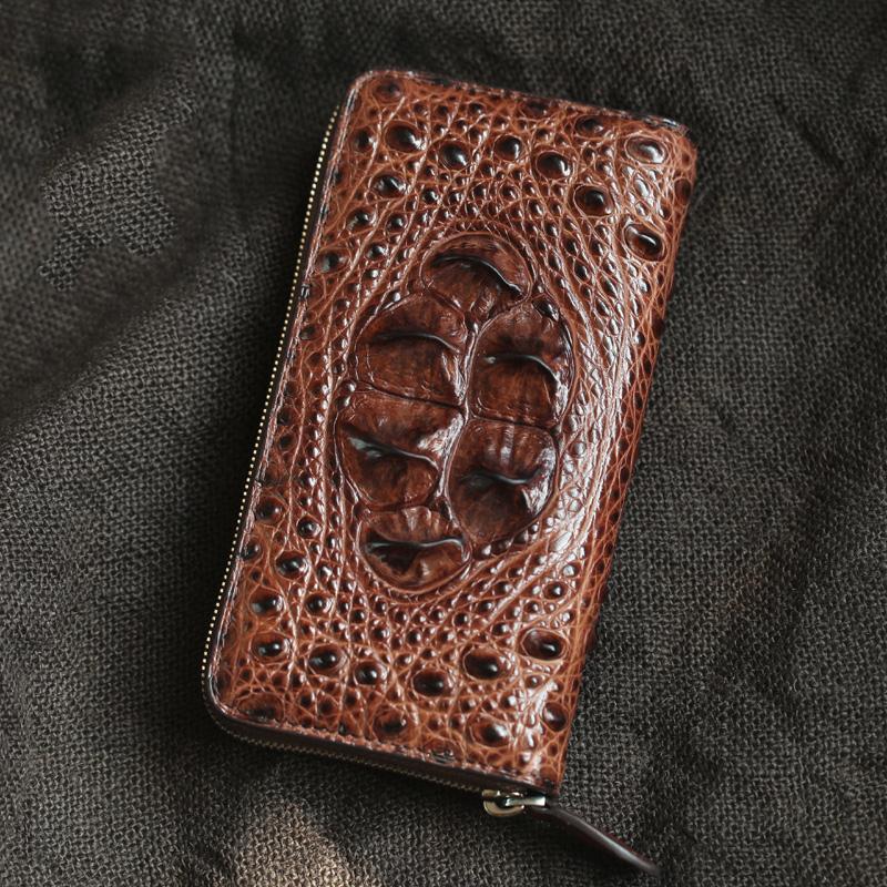 Brown Real Crocodile Leather Mens Long Wallet Zipper Wallet Clutch Wallet For Men - imessengerbags