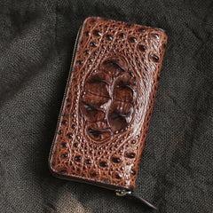Brown Real Crocodile Leather Mens Long Wallet Zipper Wallet Clutch Wallet For Men - imessengerbags