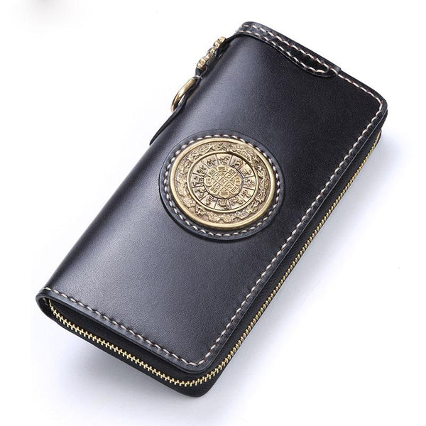 Handmade Leather Mens Chain Biker Wallet Cool Leather Wallet Long Phone Wallets for Men - imessengerbags