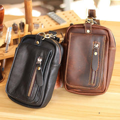Black Vintage Leather Mens Belt Pouch Belt Bag Hip Pouch Waist Bags Dark Brown For Men - imessengerbags
