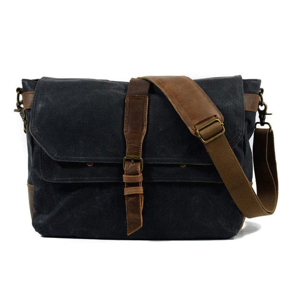 Mens Waxed Canvas Side Bag Messenger Bag Canvas Courier Bag for Men