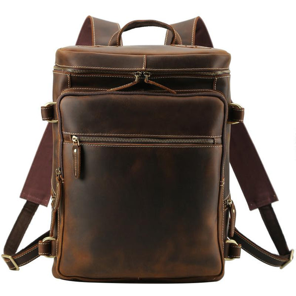 Brown Leather Men's 16 inches Large Computer Backpack Retro Large Travel Backpack Large College Backpack For Men