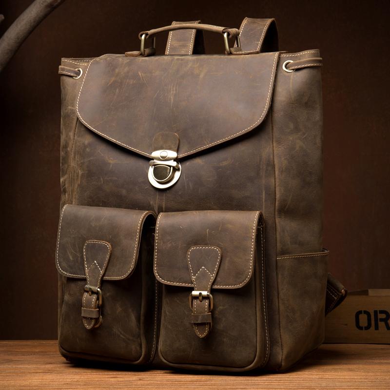 Brown Casual Mens Leather 15-inch Large Backpack Black Travel Backpacks School Backpacks for men - imessengerbags