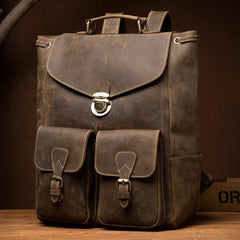 Brown Casual Mens Leather 15-inch Large Backpack Black Travel Backpacks School Backpacks for men - imessengerbags