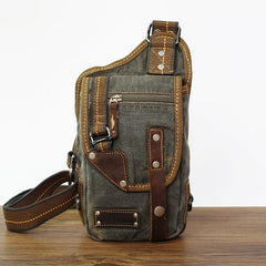 Canvas Black Mens Sling Bag Green Chest Bag One Shoulder Backpack For Men - imessengerbags