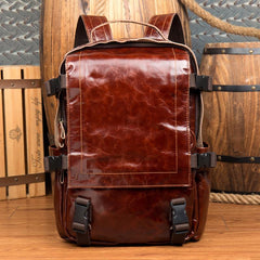 Brown Leather Mens 15 inches Cool Backpack Travel Backpack School Backpack for men