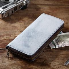 Simple Handmade Mens Red Long Wallet Blue Bifold Long Card Wallet Clutch Zipper Wallet For Men - imessengerbags