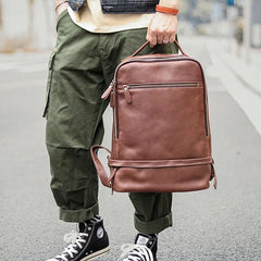 Brown Cool Leather Mens School Backpack College Backpack Computer Backpack For Men - imessengerbags