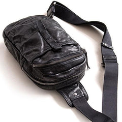 Genuine Leather Mens Cool Chest Bag Sling Bag Crossbody Bag Travel Bag Hiking Bag for men