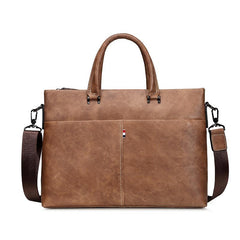 Brown Leather Men 13 inches Vintage Briefcase Handbag Gray Brown Laptop Handbag Side Bag For Men - imessengerbags