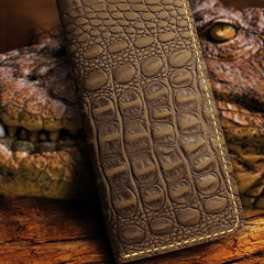 Handmade Leather Alligator Pattern Mens Cool Travel Long Wallet Card Holder Card Slim Clutch Wallets for Men - imessengerbags