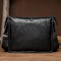 Fashion Black Mens Leather 11 inches Mens Messenger Bags Courier Bag for Men