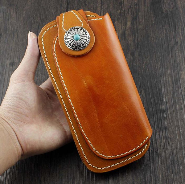 Cool Brown Leather Men's Long Biker Wallet Leather Long Wallet For Men - imessengerbags