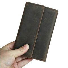 Brown Vintage Simple Long Wallet Leather Mens Dark Brown Trifold Card Wallet Light Brown Business Wallet For Men - imessengerbags