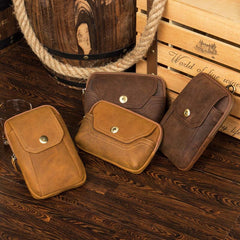 Brown Cool Mens Leather Waist Bag Belt Pouch Belt Bag Waist Phone Holder for Men