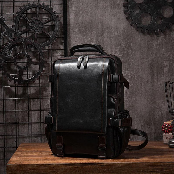 Cool Mens Leather 15inch Laptop Backpack Satchel Backpack Leather School Backpack for Men - imessengerbags