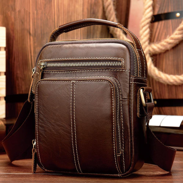 Fashion Brown Leather Men's Small Vertical Courier Bag Messenger Bag Side Bag For Men - imessengerbags