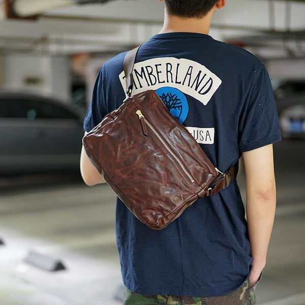 Handmade Black Wrinkled Leather Men Postman Bag Coffee Cool Courier Bag Messenger Bag One Shoulder Backpack For Men - imessengerbags