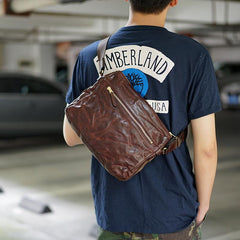 Handmade Black Wrinkled Leather Men Postman Bag Coffee Cool Courier Bag Messenger Bag One Shoulder Backpack For Men - imessengerbags