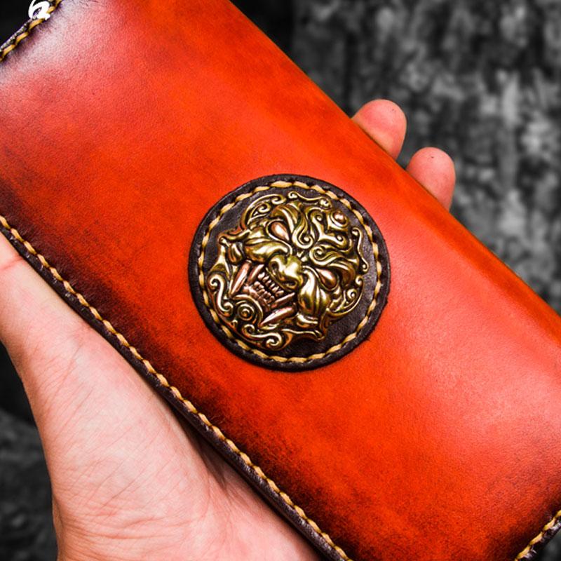 Handmade Leather Men Tooled Cool Leather Wallet Long Phone Wallets for Men - imessengerbags