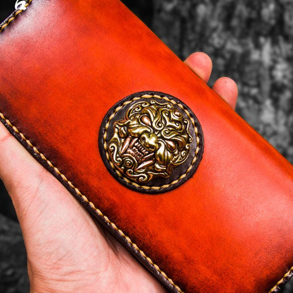 Handmade Leather Men Tooled Cool Leather Wallet Long Phone Wallets for Men - imessengerbags