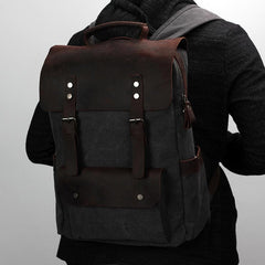 Gray Waxed Canvas Mens Large 15'' Laptop Backpack College Backpack Hiking Backpack for Men - imessengerbags