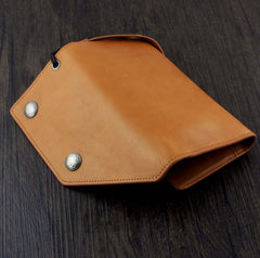Badass Brown Leather Men's Trifold Biker Wallet Biker Chain Wallet Long Wallet with Chain For Men - imessengerbags