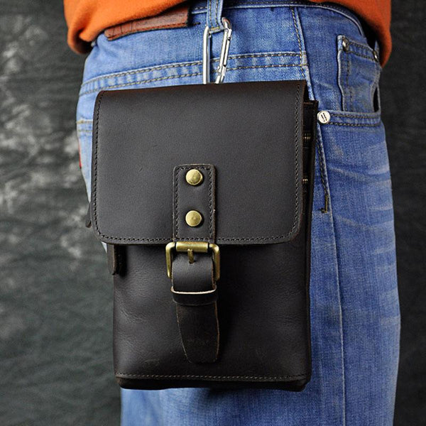 Mens Leather Small Side Bag  Waist Pouch COURIER BAG Holster Belt Case Belt Pouch for Men - imessengerbags