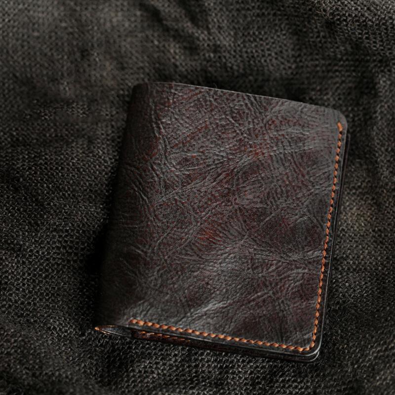 Handmade Dark Coffee Leather Mens Vertical Small Wallet Cool billfold Wallet Bifold Slim Wallet For Men - imessengerbags
