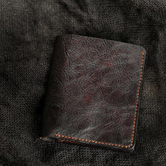 Handmade Dark Coffee Leather Mens Vertical Small Wallet Cool billfold Wallet Bifold Slim Wallet For Men - imessengerbags