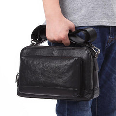 Black LEATHER MENS Small Postman Bag SIDE BAG COURIER BAG Black MESSENGER BAG FOR MEN