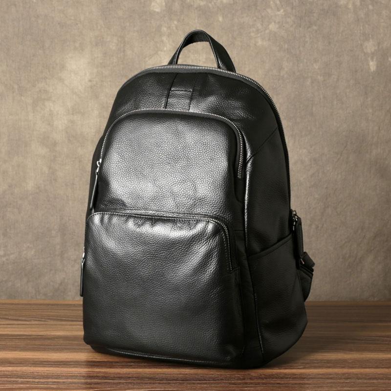 Genuine Leather Mens Cool Backpack Sling Bag Large Black Travel Bag Hiking Bag for men - imessengerbags