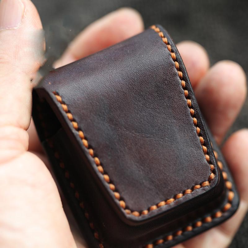 Cool Dark Brown Handmade Leather Mens Standard Zippo Lighter Case With Belt Loop Lighter Holders For Men