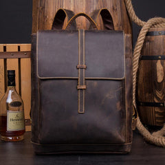 Casual Coffee Leather Mens 14 inches Laptop Travel Backpacks School Computer Backpack for Men - imessengerbags