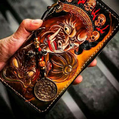 Handmade Leather Mahākāla Mens Chain Biker Wallet Cool Leather Wallet With Chain Wallets for Men