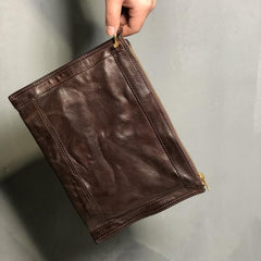 Handmade Leather Mens Small Envelope CLutch Bag Clutch Wallets Wristlet Bag For Men
