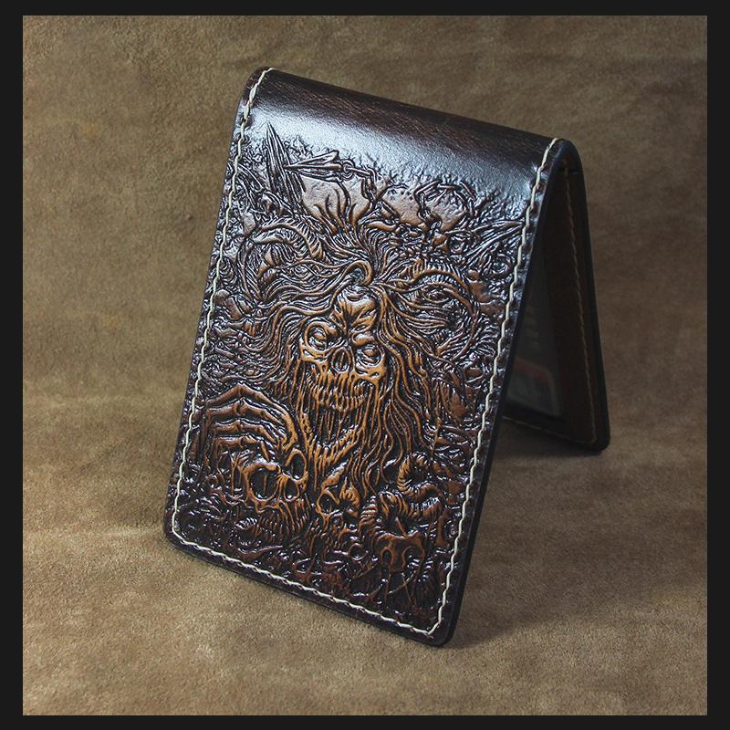 Handmade Leather Tooled Death Metal Deathcore License Wallet Mens Card billfold Wallet Cool Leather Wallet Slim Wallet for Men - imessengerbags