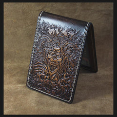 Handmade Leather Tooled Death Metal Deathcore License Wallet Mens Card billfold Wallet Cool Leather Wallet Slim Wallet for Men - imessengerbags