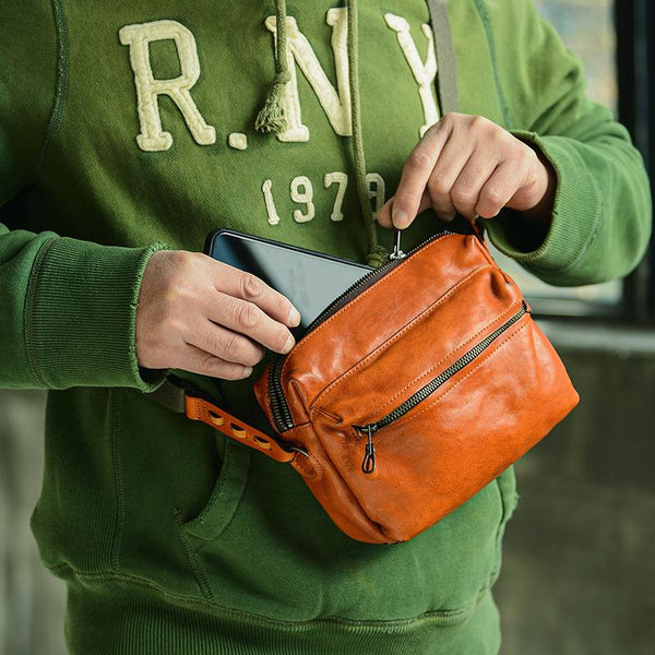 Fashion Simple Black Small Leather Men Side Bag Tan Messenger Bag Courier Bag For Men - imessengerbags