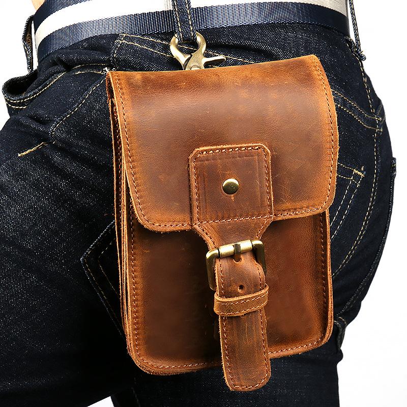 Vintage Brown Leather Men's Belt Pouch Cell Phone Holster Belt Bag For Men - imessengerbags